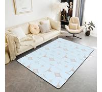 Homewish Tapis Salon Occidental Tapis Chambre 150x200 Taureau Crâne Tapis Sol Boho Aztec Tête de Vache Tapis de Salon Géométrique Minimaliste Art Chambre Salon Décor Cornes Abstraites Ligne Bleue