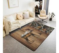 Homewish Tapis Salon Orignal Tapis Chambre 100x150 pour Les Enfants Garçons Bois Chasse Tapis Sol Chalet Rustique Animal Sauvage Camouflage Feuilles Arbre Modèle Lodge Ferme Tapis de Salon