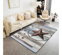 Homewish Tapis Salon Ouest Texas Étoile Tapis Chambre Ferme Rustique Tapis Sol 150x200 pour Enfants Adolescents Adultes Retro Cowboy Tapis de Salon Porte en Bois de Pays pour Chambre Salon