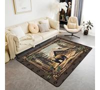 Homewish Tapis Salon Ours Rétro Tapis Chambre 150x200 Porte de Grange de Pays Tapis Sol Enfants Adolescents Garçons Filles Ferme Rustique Tapis de Salon Animaux Sauvages Patte Impression