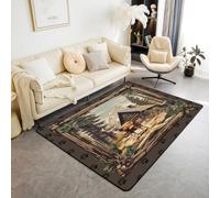 Homewish Tapis Salon Retro Cerf Tapis Chambre 100x150 Pays Grange Porte Tapis Sol Enfants Adolescents Garçons Filles Rustique Ferme Tapis de Salon Animaux Sauvages Patte Impression