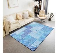 Homewish Tapis Salon Tapis Chambre Salon 100x150 Labyrinthe Rotation Tapis Sol Enfants Hommes Femmes Aquarelle Ombre Géométrie Boho Bleu Blanc Tapis de Salon pour Salon, Chambre, Porte, Buanderie