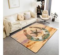Homewish Tapis Salon Taxas Étoiles Tapis Chambre 150x200 pour Les Enfants Garçons Cowboy Mou Fertuer À Cheval Américain Pays Occidental Cactus Lodge Rustique Désert Tapis Sol Tapis de Salon