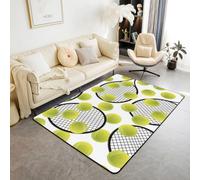 Homewish Tapis Salon Tennis 3D Tapis Chambre 150x200 Enfants Boule de Raquette Tapis Sol pour Garçons Filles Amateur de Tennis Boule Blanche Sports Tapis de Salon Activité du Joueur