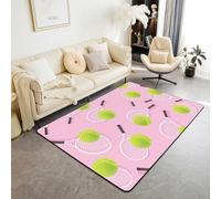 Homewish Tapis Salon Tennis Enfants Tapis Chambre 100x150 Boule Rose Microfibre Tapis Sol Garçons Amateur de Tennis Boule de Raquette Sport Tapis de Salon pour L'Activité Du Joueur de la Chambre Salon