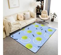 Homewish Tapis Salon Tennis Tapis Chambre 150x200 Microfibre de Boule Bleue Tapis Sol Garçons Filles Tennis Amateur Racket Ball Sports Tapis de Salon pour L'Activité du Joueur de la Chambre Salon