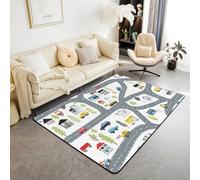 Homewish Tapis Salon Véhicule Tapis Chambre 100x150 Voiture Tapis Sol Enfants Garçons Adolescents Arbres Maisons Piste Routière Gris Blanc Tapis de Salon pour Salon,Chambre,Porte,Buanderie
