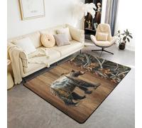 Homewish Tapis Salon Woodland Bear Tapis Chambre 100x150 Chasse Tapis Sol Cabine Rustique pour Enfants Garçons Filles Pays Animal Sauvage Feuilles Arbre Motif Tapis de Salon