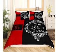 Homewish The Boss The Real Boss Ensemble de Literie Cadeau 220x240,Housse de Couette Noire et Rouge Parure de Lit Miroir Vintage Gris 3 pièces,Cadeaux de Couple pour Mari et Femme Cadeaux pour Femmes