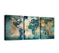 Homewish Toile murale à thème carte du monde - Impressions sur toile de style rétro - Impressions de carte du monde de différents pays - Art abstrait géographie de l'océan bleu - Décoration murale