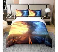 Homewish Tornade Housse de Couette Coton Biologique,Bleu Lightning Parure de Lit 140x200,Nuage Noir Catastrophe Le Literie Set,Thème de L'Horreur Imprimé Literie avec 1 Taie d'oreiller