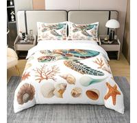Homewish Tortue Housse de Couette Coton pour Adolescents,Belle Tortue Parure de Lit 240 x 260,Coquillage Étoile de Mer Corail Motif Literie Set,Chambre À Coucher Décor Sea Wildlife Literie