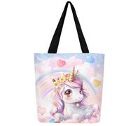 Homewish Tote Bag Fille Licorne Rose Sac Fourre Tout Enfant Arc-En-Ciel Galaxie, Sac Cabas Kawaii Licorne Fantastique, Sac Fourre Tout Femme Fleur Coeur D'Amour pour Anniversaire