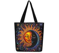 Homewish Tote Bag Soleil et Lune pour Garçon Fille, Sac Fourre Tout Femme Adulte Exotique Bohème, Sac Cabas Thème Halloween pour Enfant Ado, Sac Tissu Géométrique