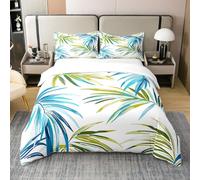 Homewish Tropical Leaf Coton Housse de Couette,Parure de Lit Confortable en Feuilles de Palmier 140x200,Ensemble de Literie Monstera,Couvre Lit Hawaïenne en Feuilles de Palmier