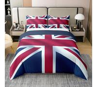 Homewish Union Jack Coton Housse de Couette 220x240,Drapeau Britannique Vintage Parure de Lit Garçon Fille,Vintage Londres Microfibre Literie Set pour Lit,Rouge Bleu Angleterre Couvre Lit