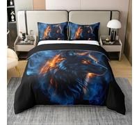 Homewish Wolf Coton Housse de Couette 220x240,Horror Wildlife Halloween Parure de Lit Chambre À Coucher,Imprimé Gothique Fumé Doux Fille Enfant Literie Set,Animaux Noir Blanc Couvre Lit