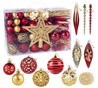 Homewit Boules de Noël, 102 Pièces Decoration Sapin Noel Or et Rouge - Boîte de Boules de Noël en Plastique Incassable pour Décoration Sapin, Ornements Décoratifs Pendentifs Cadeaux