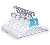 Homewit Cintres Blancs pour Bébé en Bois, Lot de 24 Cintre Enfant Bois avec Encoches et Barre, Antiglisse, avec encoches pivotantes à 360° pour Vêtements Enfants et Bébés - 30cm - Blanc