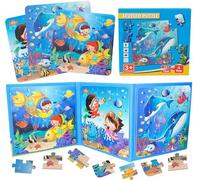Homewit Puzzles à partir de 3 ans, Puzzle magnétique 3 EN 1, Puzzle de 20-25-30 pièces pour enfants sur le thème du monde sous-marin, Jeu magnétique de divertissement pour les voyages en avion ou en