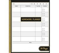 Homework Planner: Assignment Tracker with Subject, Due Dates, Completion Checklists and Notes Pages for Students | 120 Pages
