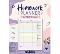 Homework Planner for ADHD Students: Colorful Undated Assignment Notebook for Middle and High School Girls to Stay Organized with Homework Tracking | ADHD tools for kids in the classroom.