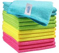 HOMEXCEL Lot de 12 chiffons de nettoyage en microfibre, 4 couleurs assorties, 29 x 29 cm (vert/bleu/jaune/rose)