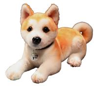 HOMEXYLYL Peluche Akita Inu, Chien Japonais Réaliste en Chiot Souple Et Articulé Idéal for La Décoration Intérieure Cadeau Câlin for Les Enfants Et Les Amoureux des Chiens(Lying Down,25cm/9.8")