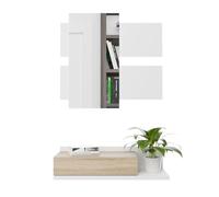 Homey Meuble d'entrée avec tiroir et Miroir, modèle Sun, Finition Blanc-chêne, Mélamine, 75 cm (ancho) x 116 cm (Alto) x 29 cm (Fondo)