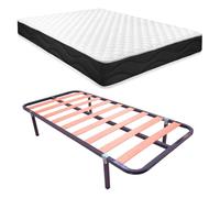 Homey Sleep Pro Lit Complet avec Matelas réversible + sommier à Lattes Basic, Acier allié, Gris, 90 x 190 cm