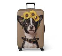 Homeyang Protege Valise Chien Fleur Jaune Housse Valise Protection Élastique et Lavable Polyester Spandex pour Voyages Vacances Ajustement Parfait Luggage Cover Réutilisable (S)