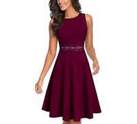 HOMEYEE Robe de Cocktail au Genou brodée Florale sans Manches à col Ras du Cou pour Femme UKA079