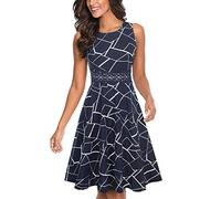 HOMEYEE Robe de Cocktail au Genou brodée Florale sans Manches à col Ras du Cou pour Femme UKA079