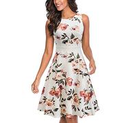 HOMEYEE Robe de Cocktail au Genou brodée Florale sans Manches à col Ras du Cou pour Femme UKA079