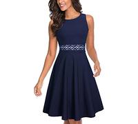 HOMEYEE Robe de Cocktail au Genou brodée Florale sans Manches à col Ras du Cou pour Femme UKA079