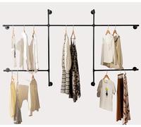 Homeyeeng Portant à vêtements mural en tuyau industriel, tringle à vêtements en fer robuste, tige de suspension multifonction amovible, noir