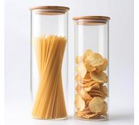HomeyHoney Bocaux de conservation en verre de 1956+1088 ml avec couvercles hermétiques, grand bocal en verre transparent avec couvercle en bambou, boîte hermétique pour pâtes, bonbons, café, sucre