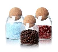HomeyHoney Lot de 3 bocaux de conservation en verre avec couvercle, 500 ml, avec boule en liège, décoratifs, avec couvercle hermétique, pour bar à bonbons, cuisine, biscuits, bonbons, grains de café