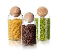 HomeyHoney Lot de 3 bocaux de conservation en verre avec couvercle, 800 ml, avec boule en liège, décoratifs, avec couvercle hermétique, pour bar à bonbons, cuisine, biscuits, bonbons, grains de café