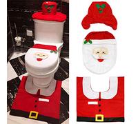 homeyuser Lot de 3 housses de siège de toilette et tapis de Noël motif Père Noël - Chaude et lavable - Accessoires de salle de bain (Père Noël)
