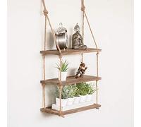 HomeZone 1 2 et 3 Volet Vintage Shabby Chic etagere murale bois avec Cordage Étagère Rustique Flottante Plusieurs Tenture Murale Stockage Rangement de Maison Organisation