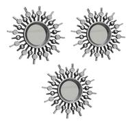 HomeZone 3X Miroirs Métal Effet Fer Vieilli, Lumière & Ronde Sunburst Aztec Silver Steel Fixation Murale