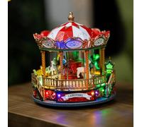 HomeZone Carrousel musical lumineux Ornement Scène de village de Noël - Carrousel de Noël musical animé multicolore à LED fonctionnant sur piles - Scène de village festif traditionnel