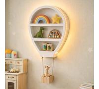 HomeZone Étagère murale flottante en bois blanc pour chambre à coucher, salle de bain, chambre d'enfant - Étagère de rangement à suspendre pour décoration d'intérieur (montgolfière)