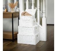 HomeZone Lot de 3/4 paniers de rangement en osier avec couvercle et serrure pour décoration d'intérieur, salle de bain, chambre à coucher, cuisine, paniers cadeaux tissés à la main (4 paniers en rotin