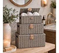 HomeZone Lot de 3 paniers de rangement tissés à la main - Différentes tailles - Organisation de la décoration de la maison - En résine tressée