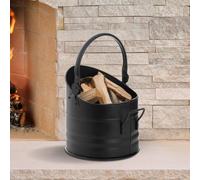 HomeZone Seau à charbon noir pour le stockage du bois, du charbon et du combustible - Pour l'intérieur et la maison - Seau rond noir