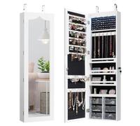 HOMFME Armoire à Bijoux avec Miroir, Armoires à Bijoux Murale avec éclairage LED, 6 Tiroirs & Verrou, 120x36,5x11,5cm, Organisateur Chambre Rangement Maquillage pour Bague Bracelet Boucles (Blanc)