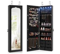 HOMFME Armoire à Bijoux avec Miroir, Armoires à Bijoux Murale avec éclairage LED, 6 Tiroirs & Verrou, 120x36,5x11,5cm, Organisateur Chambre Rangement Maquillage pour Bague Bracelet Boucles (Noir)