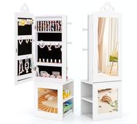 HOMFME Armoire a Bijoux avec Miroir de Pleine Longueur, Armoire de Rangement avec Portant à Vêtements, Grand Espace de Rangement et Étagère de Rangement, 34 x 30 x 117 CM, Idéal pour Filles (Blanc)